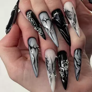 Nail Mine False Nail Stylish Nail 3D Mass Butterfly Ribbon Easy Off Cosplay Nail 24 Present for Self В комплекте 48 лент и типсов, Тип, Ногти, Типсы,