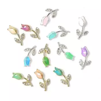 Nail Ornament Tulip Nail Decorations 3D Nail Jewelry Tulip Nail Drills Flowers Nail Art Rhinestones 10pcs-A2