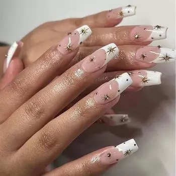 Nail Patch Nail, французский белый край ногтей со стразами Astral Съемный дизайн ногтей