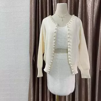 Nail Pearl светский свитер в западном стиле короткая куртка модная осенне-зимняя одежда дизайн смысл трикотажный кардиган модный one size чёрный