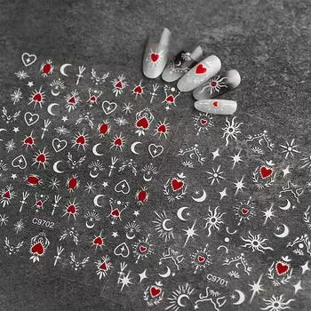 Наклейка для ногтей реалистичная стереоскопическая красная сердечная звезда луна готический стиль европейский стиль улучшение клейкая сделай сам 1