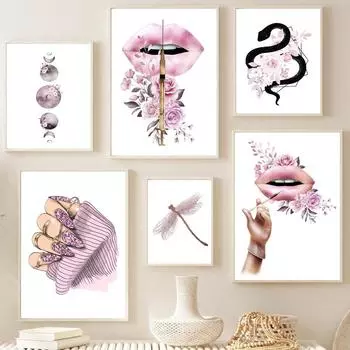 Nail Tech Салон Спа Губы Ресницы Женщина Цветок Настенная Картина на Холсте Эстетический Плакат Модные Принты Красота Комната Декор Для Девочек 21x30cm No Framed
