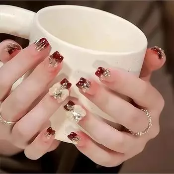 Nail Therapy Light Art Wine Red Ribbon Gentle Goddess Butterfly Handpainted L