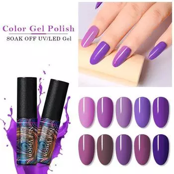 Nail Vision 5 мл фиолетового цвета, замачиваемый УФ-гель, долговечный гель для ногтей, цветное покрытие