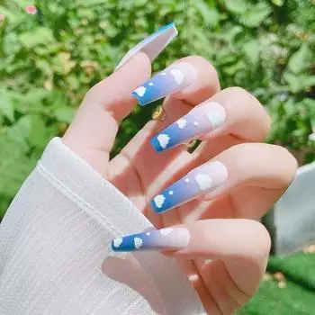 Nails Art Накладные ногти с гелем для ногтей Полное покрытие Искусственный квадрат с клеевым карандашом Дизайн с лаком для ногтей 3D Трехмерная печать Часть ногтя на