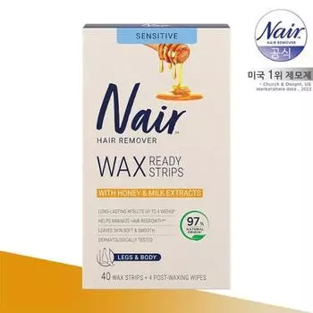 NAIR Восковые полоски для удаления волос на чувствительном теле Honey & Milk 40 листов + 4 листа