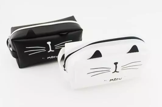 Naissant Милый черно-белый кот Большой вместимости пенал Также можно использовать как косметичку Набор из 2 цветов Дизайн, Кейс, белый