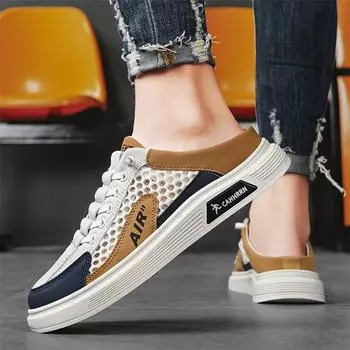 Найдите новые мужские и женские сетчатые полудраг-кеды 2024 года, однопедальные ленивые туфли, универсальные студенческие модные туфли на платформе 39 серый