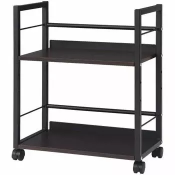 Nakabayashi Desk Turner Under Desk Storage Rack with Casters Under Desk Wagon Dark Wood Grain ND-001DM