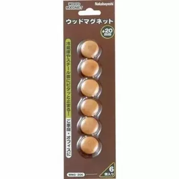 Nakabayashi Wood Magnet, Diameter 20mm, Pack of 6, Natural Wood Grain WMG-206-NM