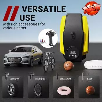 Накачка шин, воздушный компрессор, автомобильный насос для шин, 12 В постоянного тока, компактный портативный воздушный компрессор с функцией автоматического отключения, многофункциональный автомобильный аксессуар Pointer version чёрный