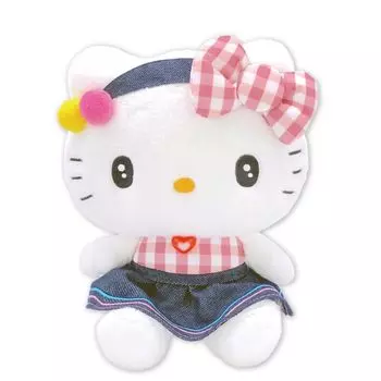 Nakajima Corporation Sanrio Characters Gingham Denim Hello Kitty Plush Toy S 210807-25 H21 x W17.5 x D13cm