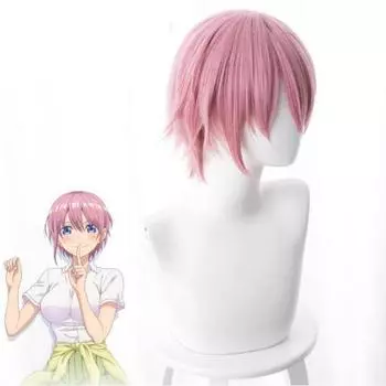 Nakano Ichika Косплей Парик Аниме The Quintessential Quintuplets 30 см Короткие прямые синтетические волосы Perucas Gotoubun No Hanayome One Size розовый