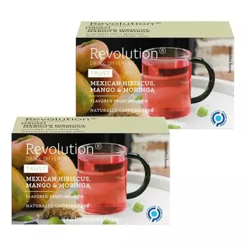 Nakato Revolution Revolution Tea Mango Tea Bags x 16 Set of Flavored Tea [Hibiscus, & Moringa] (3g bags) 2, Caffeine-Free, Herbal,