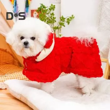 Накидка для домашних животных с капюшоном, теплая флисовая зимняя одежда для собак, одежда для холодной погоды для повседневной носки и прогулок на свежем воздухе L красный