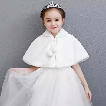 Накидка из искусственного меха для девочек, зимнее платье для девочки-цветочницы, пальто, свадебная шаль и накидка для принцессы для девочек S белый