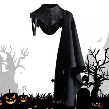 Накидка на Хэллоуин, дышащая, красивая, загадочная, удобная, изысканная праздничная одежда, легкая ролевая игра, средневековый плащ с воротником-стойкой, костюм для дома L чёрный