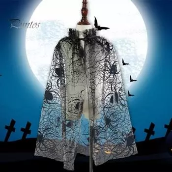 Накидка на Хэллоуин, легкая универсальная одежда, паутина, летучая мышь, тюлевой плащ, костюм для косплея, реквизит для фотосъемки чёрный
