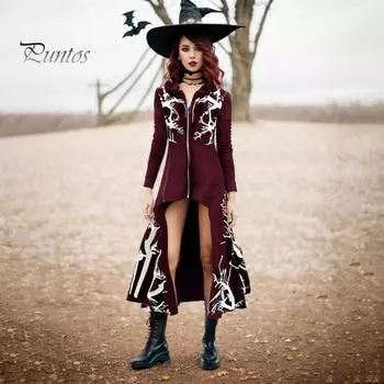 Накидка на Хэллоуин с принтом, капюшоном и длинными рукавами, застежка-молния, неровный подол, Королевский стиль, костюм для выступления на сцене, готический халат, плащ XXL чёрный