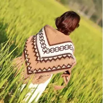 Накидка-плащ осень-зима для женской верхней одежды, свитер в полоску вязки One Size белый