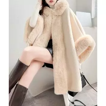 Накидка-шаль, интегрированный флис, утолщенный, большого размера, свободный, с капюшоном, средний и длинный, шерстяной кардиган, куртка 1189 One Size