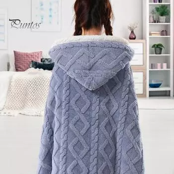 Накидка-шаль с капюшоном для дома и улицы, теплая, толстая, двухсторонняя, плюшевая, машинная стирка, двустороннее пончо, одеяло для путешествий, офиса, работы, школы, фартук серый