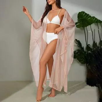 Накидки на бикини, сетчатое пляжное кимоно, сексуальный прозрачный купальник, парео, летние праздничные купальные костюмы One Size коричневый