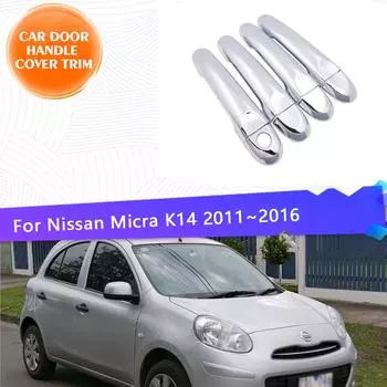 Накладка на дверные ручки для Nissan Micra K14 2011 ~ 2016, хромированная автомобильная защита от царапин, хромированная внешняя часть Carbon Fiber 4pcs