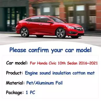 Накладка на капот двигателя автомобиля для Honda Civic 10-го поколения FC1 2 5 Sedan 2016~2024 Тепло-звукоизоляция Хлопок Огнестойкие аксессуары для интерьера