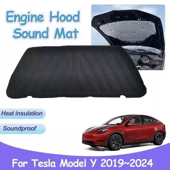 Накладка на капот двигателя для Tesla Model Y 2019~2024, звукоизоляционный хлопковый чехол, огнестойкий коврик для автомобиля, аксессуары для деталей интерьера