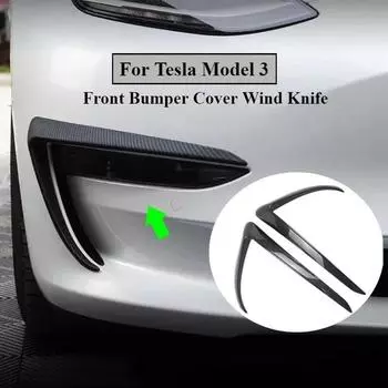 Накладка на переднюю противотуманную фару для Tesla Model 3, аксессуары, накладка на бампер, ветровой нож, отделка из углеродного волокна ABS, спойлер для бровей чёрный