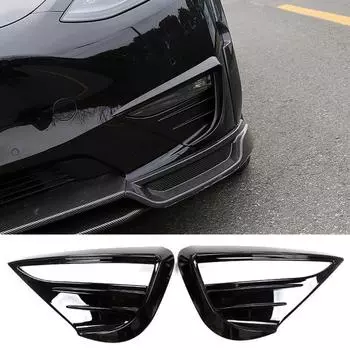Накладка на переднюю противотуманную фару для Tesla Model Y, защитная накладка на противотуманную фару, зубчатый ветровой нож, украшение из АБС-пластика матовый черный