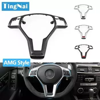 Накладка на раму рулевого колеса автомобиля для Mercedes Benz AMG Style ABCE GLK GLA CLA CLS Class W176 W246 W204 W212 W156 W117 Silver-Black