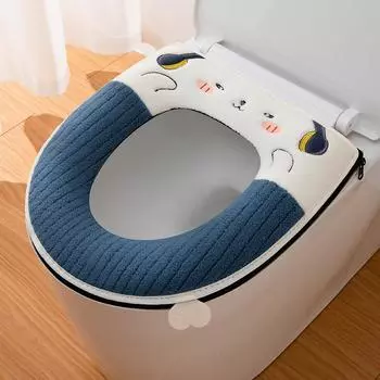 Накладка на сиденье унитаза домашняя универсальная зимняя утолщенная теплая мягкая накидка на унитаз коврик водонепроницаемый чехол для унитаза подушка для горшка с ручкой синий