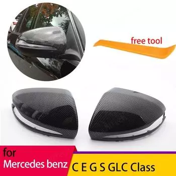 Накладки на боковые зеркала из углеродного волокна для Mercedes BCES CLS GLA GLB GLC W205 W247 H247 X247 X253 C253 W222 C217 W213 C257 Bright Black