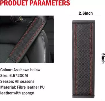 Накладки на ремни безопасности автомобиля Кожаные чехлы на ремни безопасности Защитные накладки на плечевые ремни Подушки Аксессуары для салона автомобиля для дальних путешествий чёрный