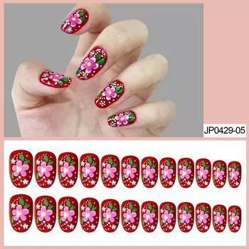 Накладной ноготь, накладной ноготь, элегантный ретро французский цветок, готовый дизайн ногтей