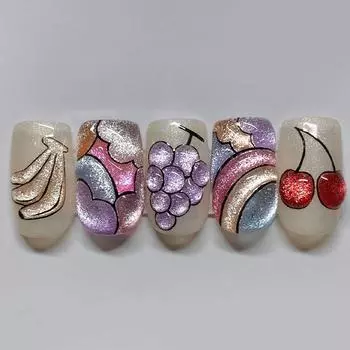 Накладной ноготь Rainbow Wearing Nail Piece, накладной ноготь Трехмерный фруктовый Rainbow Cat Eye Removable Nail Piece 24 шт.
