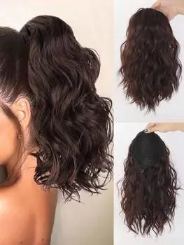 Накладной синтетический хвост на завязках для женщин, 14 дюймов, короткий волнистый искусственный хвост для повседневного использования 14inch