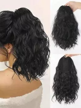 Накладной синтетический хвост на завязках для женщин, 14 дюймов, короткий волнистый искусственный хвост для повседневного использования 14inch