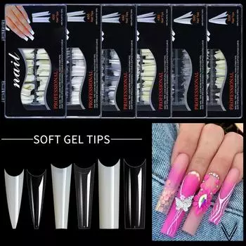 Накладные ногти Ghost Tip Nail 500 штук в коробке с наклейками, длинные накладные ногти для французского маникюра, доступны на складе
