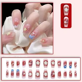 Накладные ногти ко Дню святого Валентина, короткие, квадратные, красные, с полным покрытием, на клею, ногти в форме сердца ко Дню святого Валентина с милым дизайном, очень короткие, с 2 мл клея