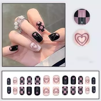 Накладные ногти ко Дню святого Валентина, короткие, квадратные, красные, с полным покрытием, на клею, ногти в форме сердца ко Дню святого Валентина с милым дизайном, очень короткие, с 2 мл клея One Size