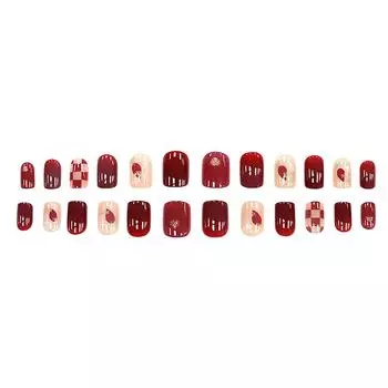 Накладные ногти ко Дню святого Валентина, короткие, квадратные, красные, с полным покрытием, на клею, ногти в форме сердца ко Дню святого Валентина с милым дизайном, очень короткие, с 2 мл клея One Size