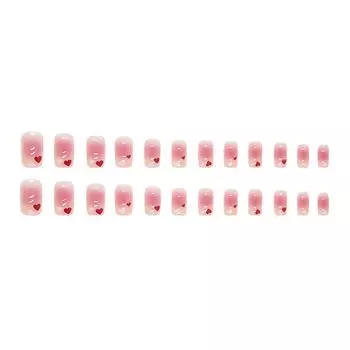 Накладные ногти ко Дню святого Валентина, короткие, квадратные, красные, с полным покрытием, на клею, ногти в форме сердца ко Дню святого Валентина с милым дизайном, очень короткие, с 2 мл клея One Size