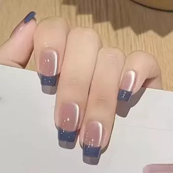 Накладные ногти кошачий глаз, однотонные, темно-синие, для французского маникюра, съемные, простые, тонкие, для ногтей, 24 шт.