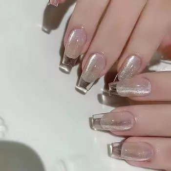 Накладные ногти «кошачий глаз», стеклянные ногти-гроб, акриловые накладные ногти, многоразовые самоклеящиеся ногти для DIY нейл-арта, маникюрные украшения