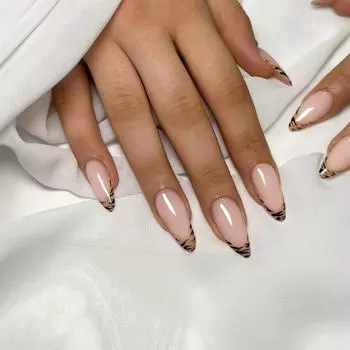 Накладные ногти, накладные ногти, леопардовый принт, французские накладные ногти, простые съемные ногти, миндалевидные ногти, 24 шт.