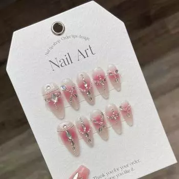 Накладные ногти ручной работы в стиле румян с ящиком для инструментов Нажмите на ногти Flash Diamond Nail для женщин и девочек