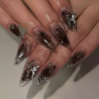 Накладные ногти с эффектом блеска, накладные ногти с темными пятнами, съемные накладные ногти в форме бабочки, ромб, 24 шт.